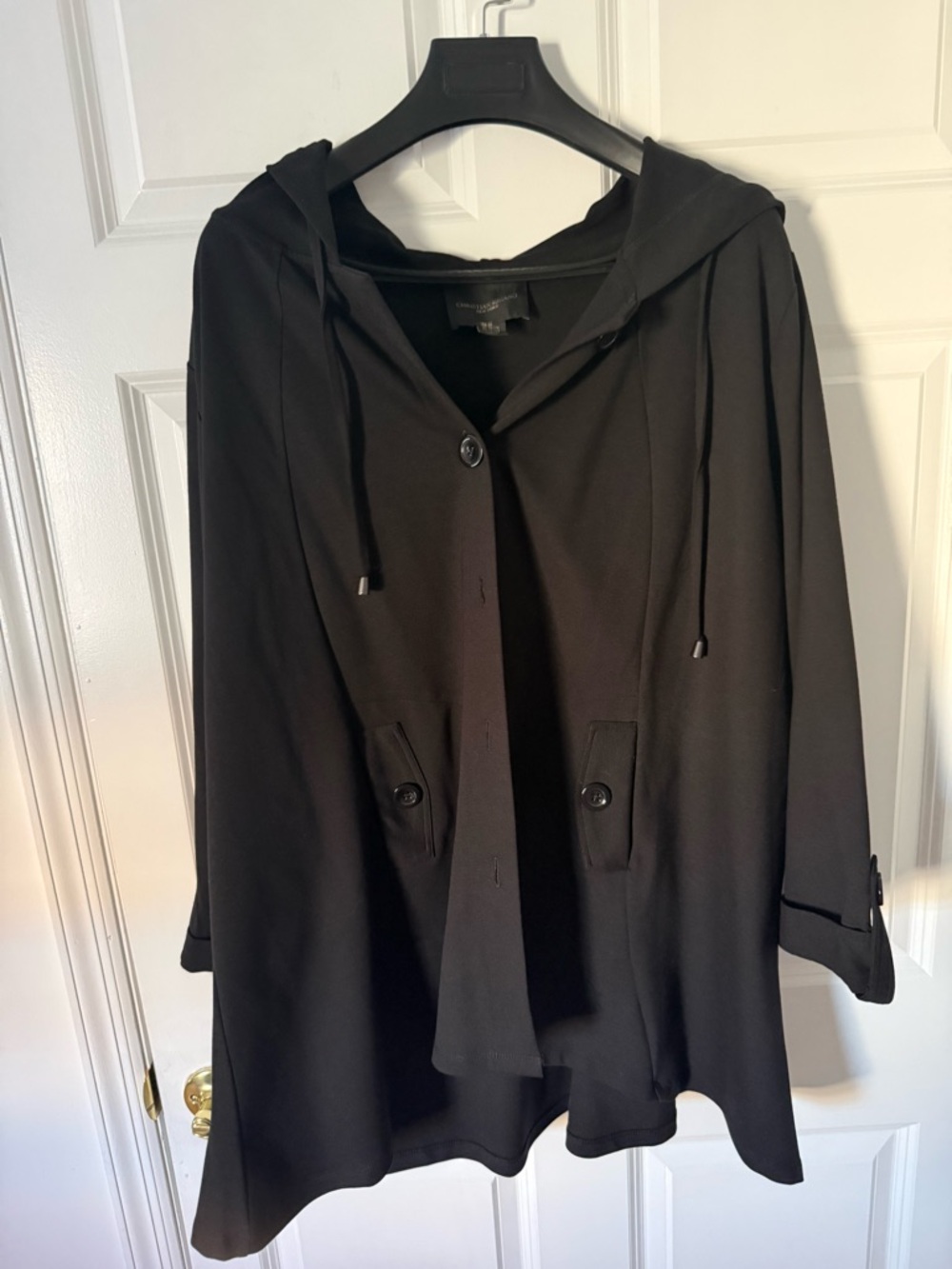 Christian Siriano Black Hooded Button-Front Coat